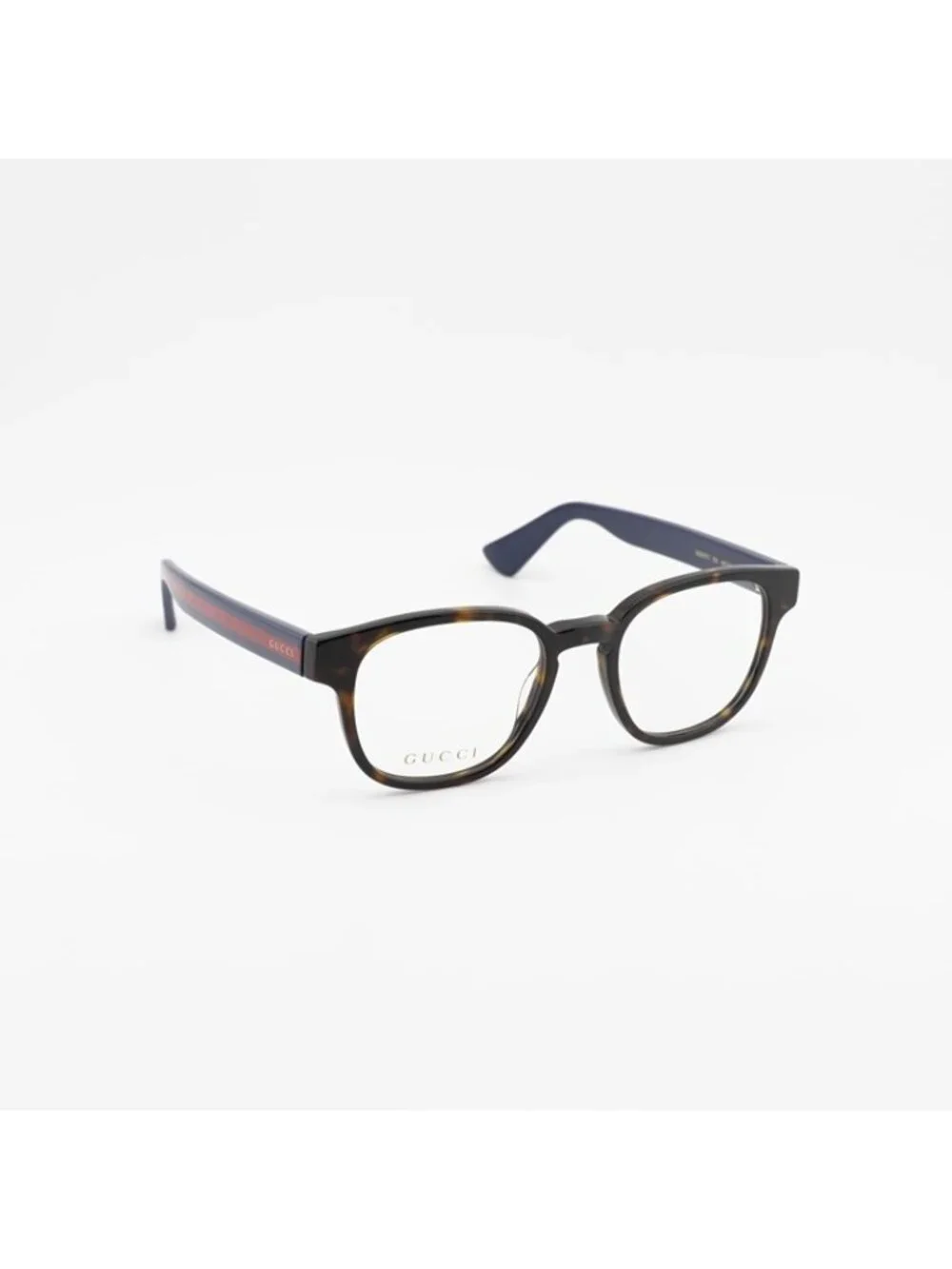 Gucci GG0927O 002 Eyeglasses Dark Havana with Blue and Red Stripe 49mm Square